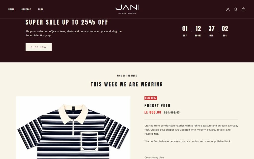 Jani Store, Home page, part 6 of 9