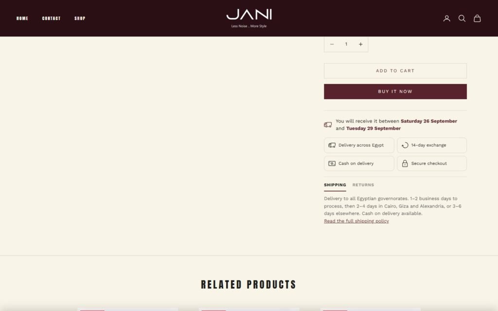 Jani Store, Product page, part 2 of 4