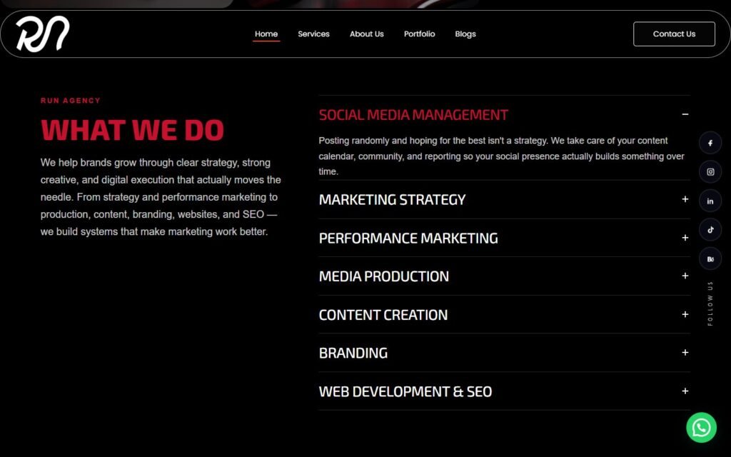 RUN Agency, Home page, part 3 of 5