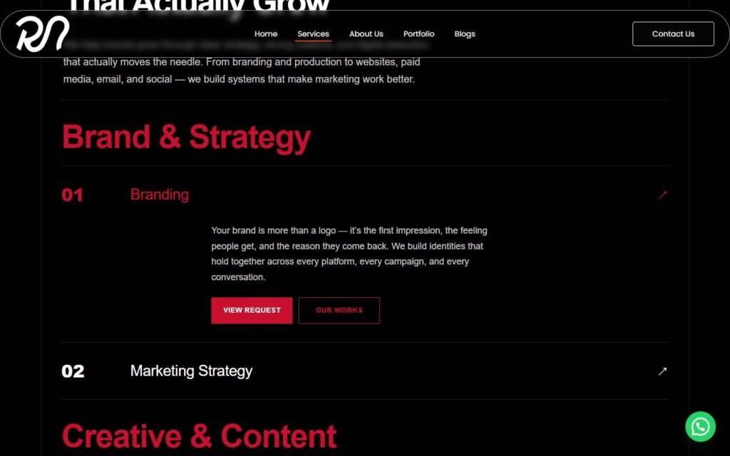 RUN Agency, Services page, part 2 of 5