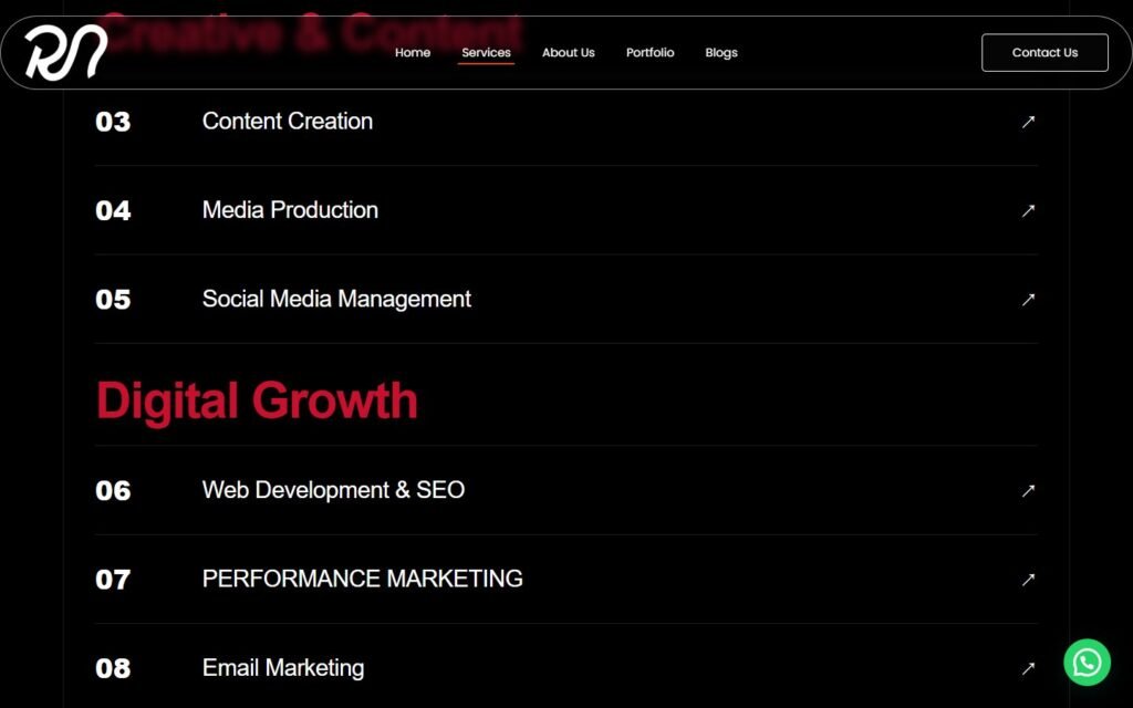 RUN Agency, Services page, part 3 of 5