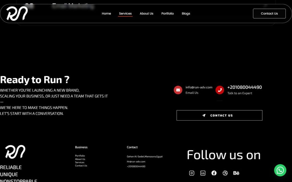RUN Agency, Services page, part 4 of 5
