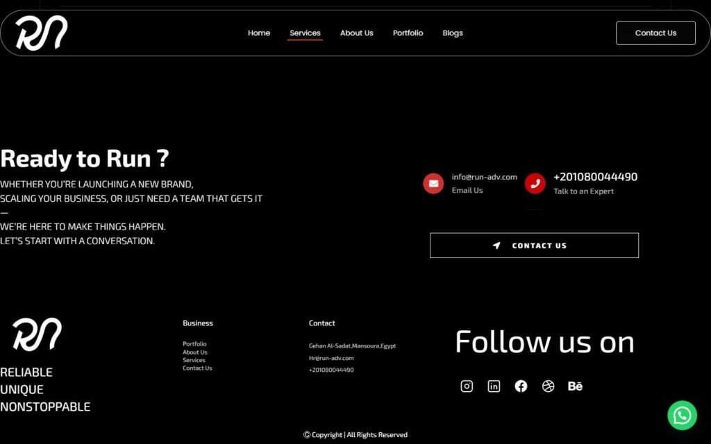 RUN Agency, Services page, part 5 of 5