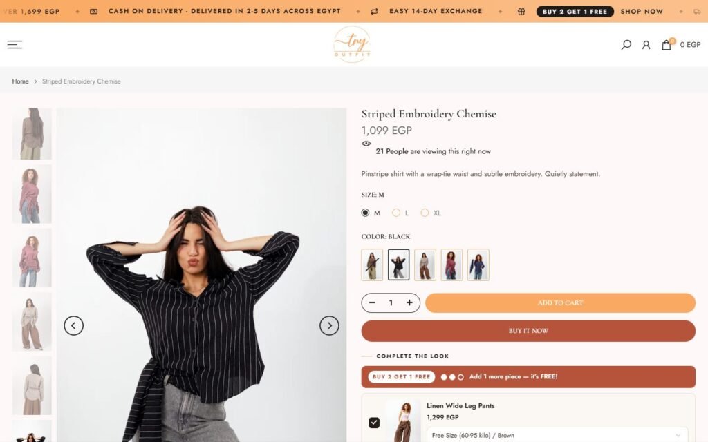 Tryout Fit, Product page, part 1 of 3