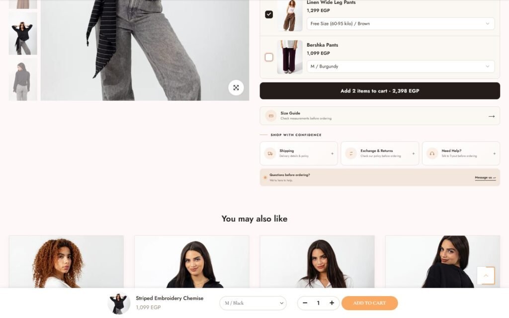 Tryout Fit, Product page, part 2 of 3