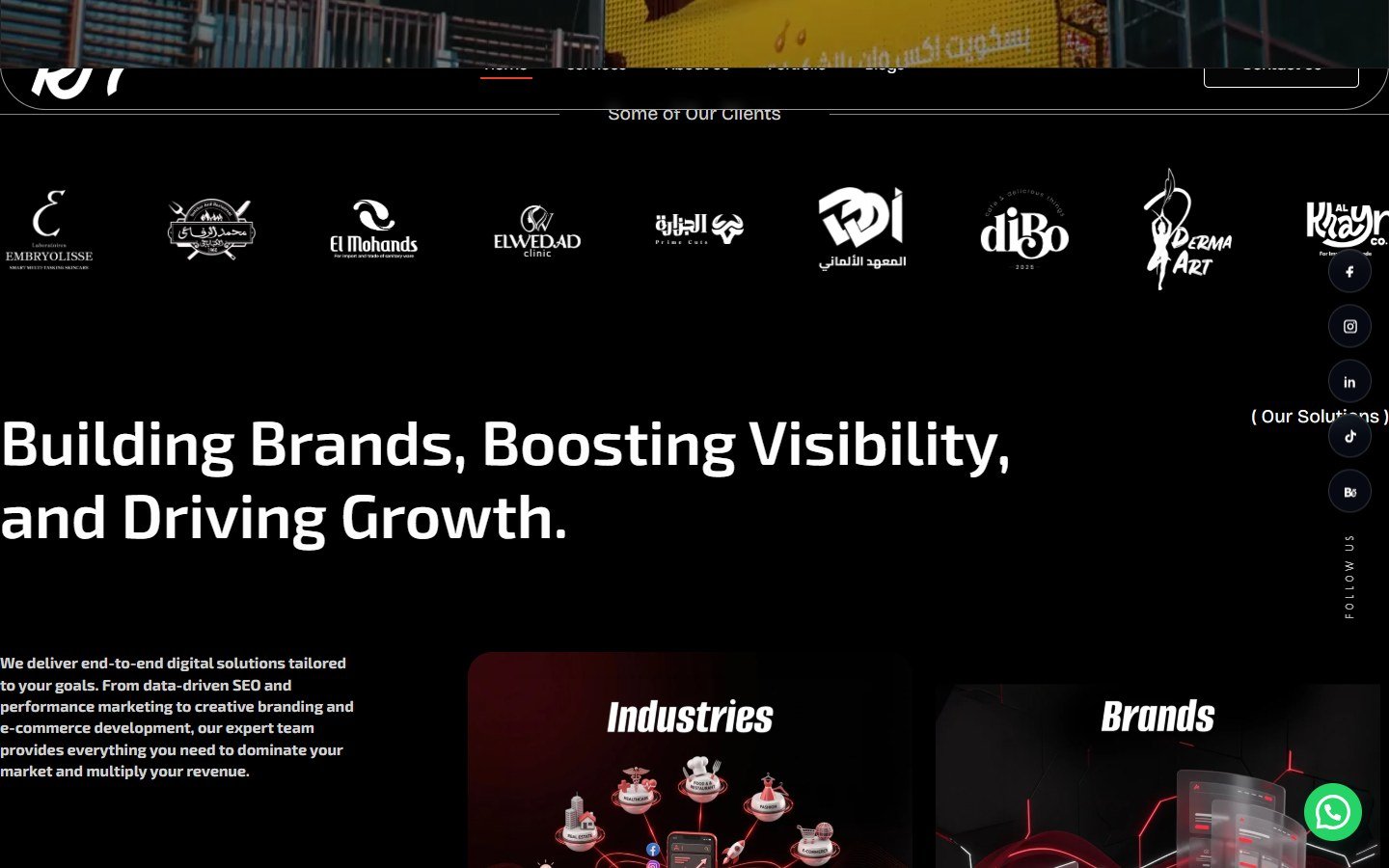 RUN Agency website, clients solutions section