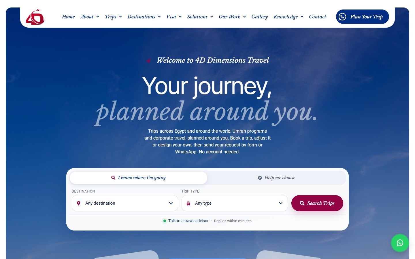 4D Dimensions Travel website screenshot