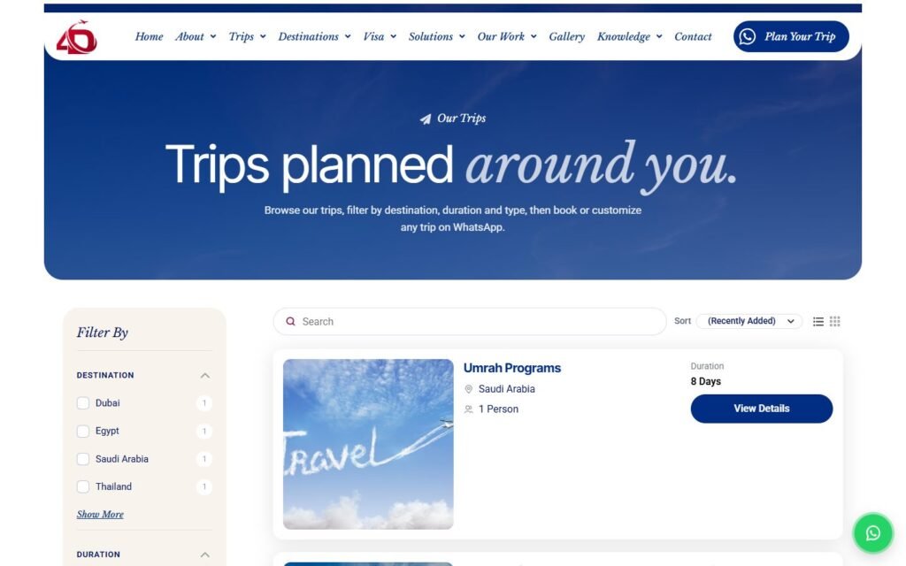 4D Dimensions Travel, Trips page, part 1 of 4