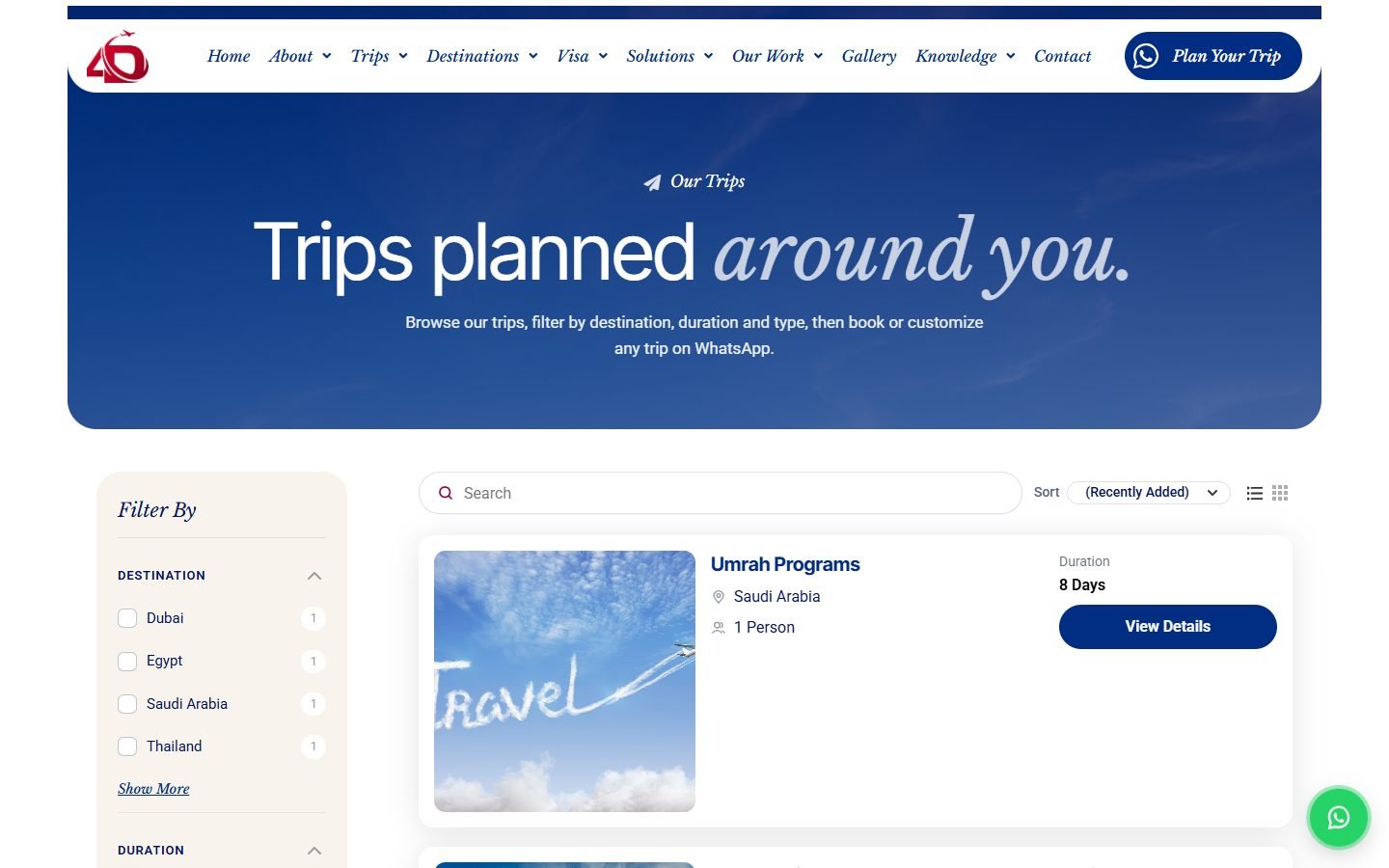 4D Dimensions Travel website screenshot