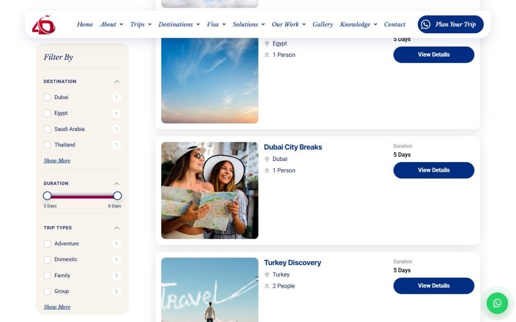 4D Dimensions Travel, Trips page, part 2 of 4