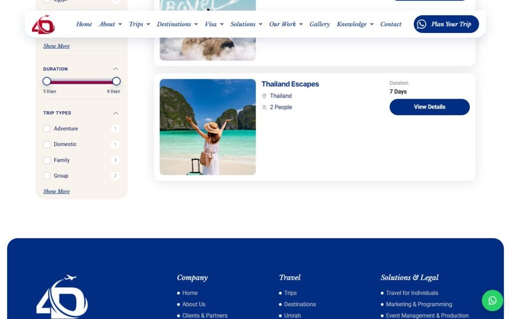 4D Dimensions Travel, Trips page, part 3 of 4